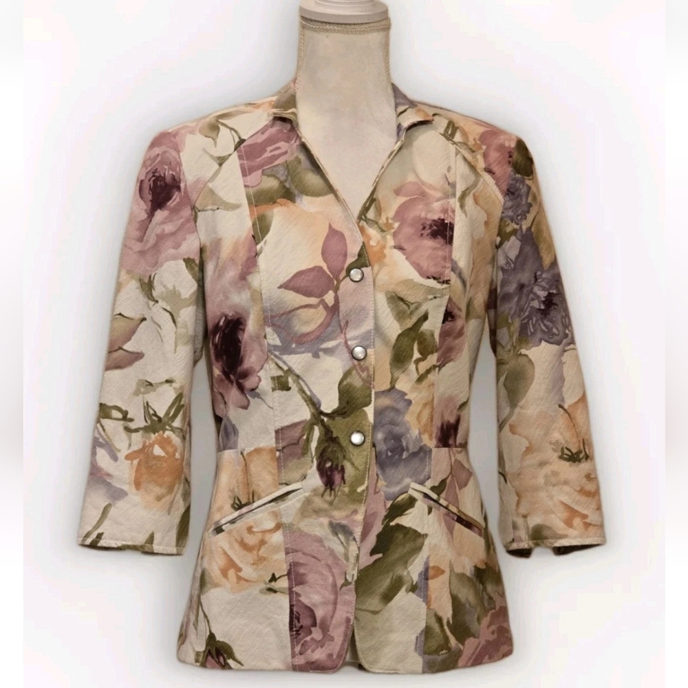 Coldwater Creek  Artsy Watercolor Floral Spring Pink Workwear Career Blazer 6P